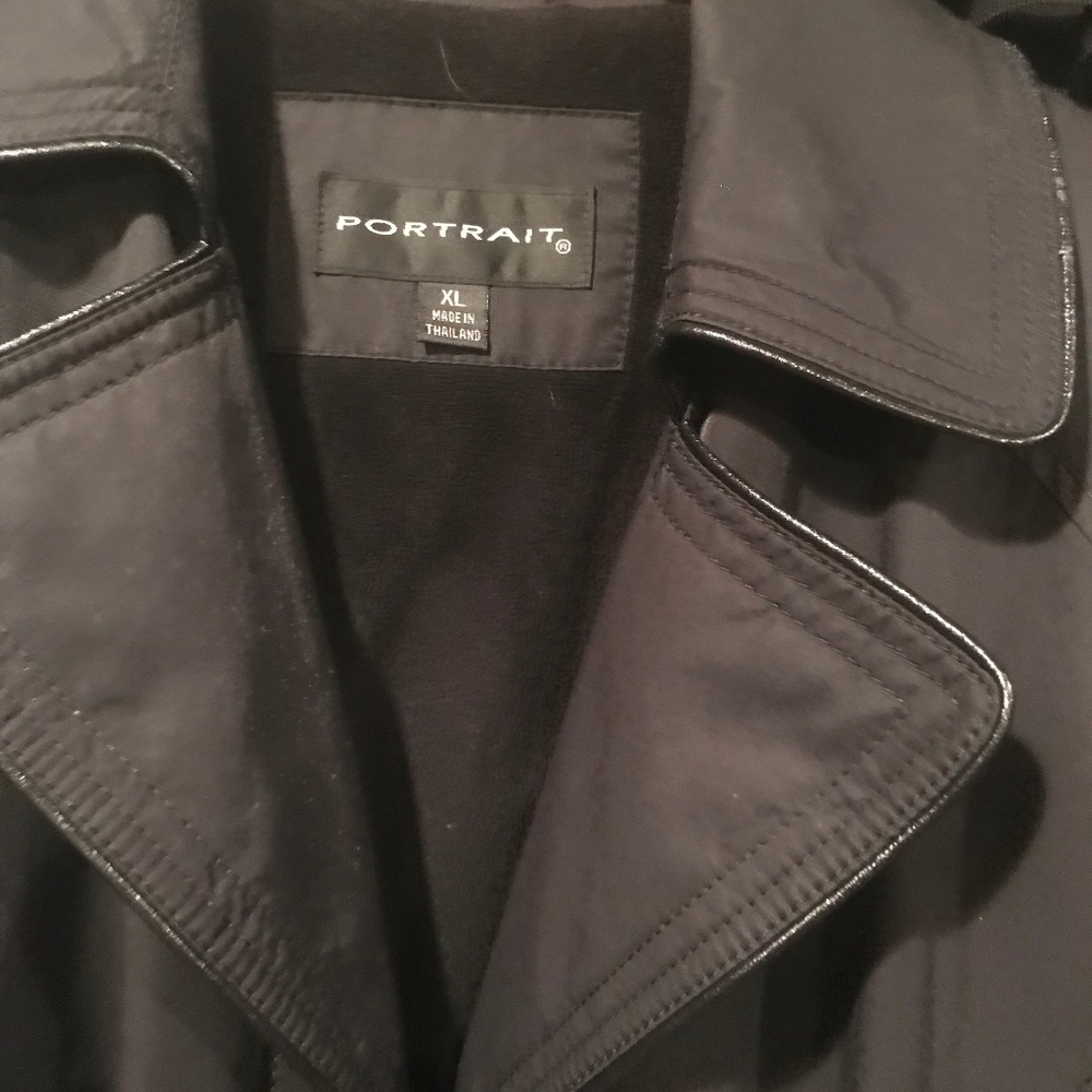 Trench Coat Belted Faux Leather trim  Wool Lined - $99